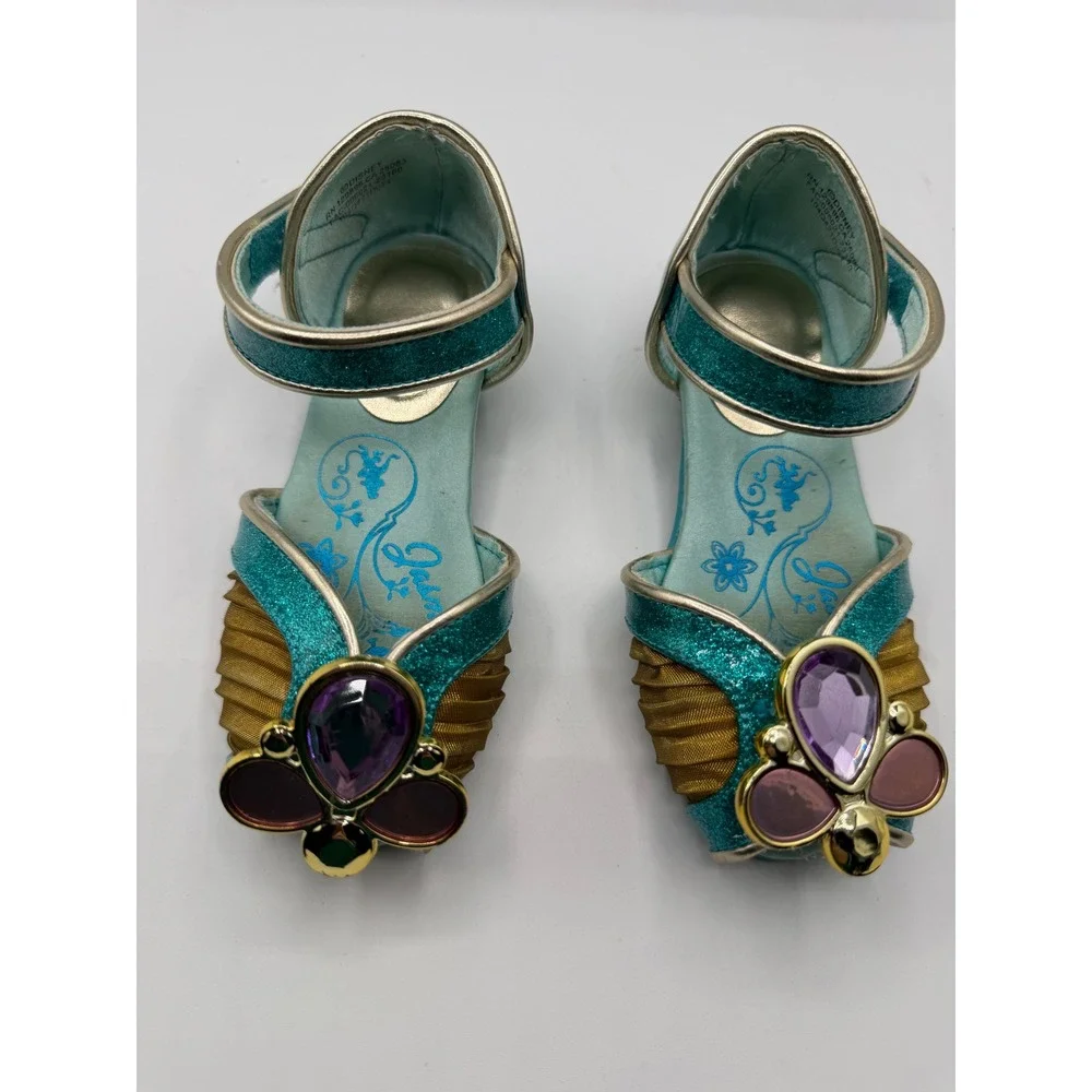 Disney Princess Jasmine Teal Glitter Dress Up Shoe Girls 8/9 6inches Kitten Heel